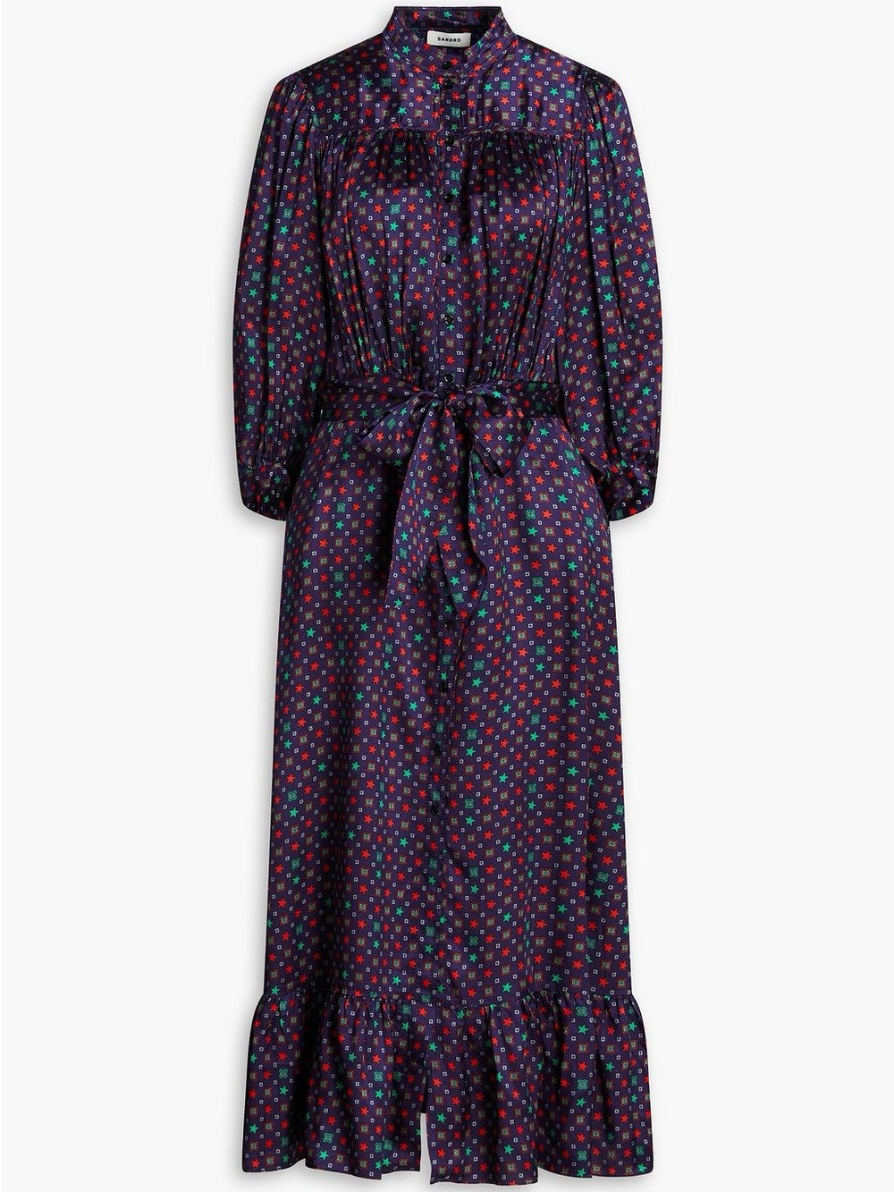 Sandro NWOT Navy Star-Print Maxi Dress with Tie Waist